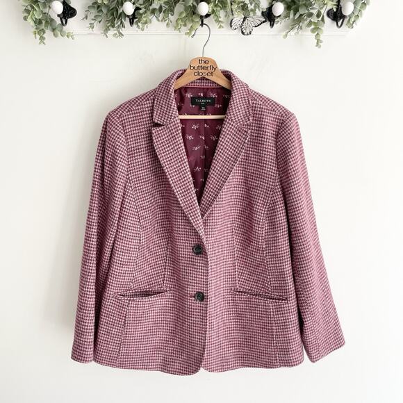 Talbots Jackets & Blazers - Talbots plus size wool Red Burgundy Houndstooth collared Blazer Coat Size 18w